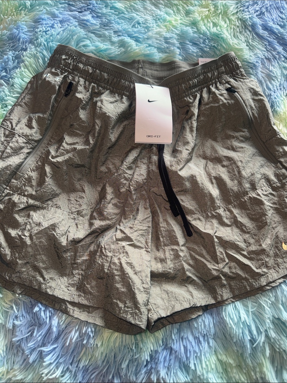 Nike Olive Green Metallic Dri-FIT Running Shorts